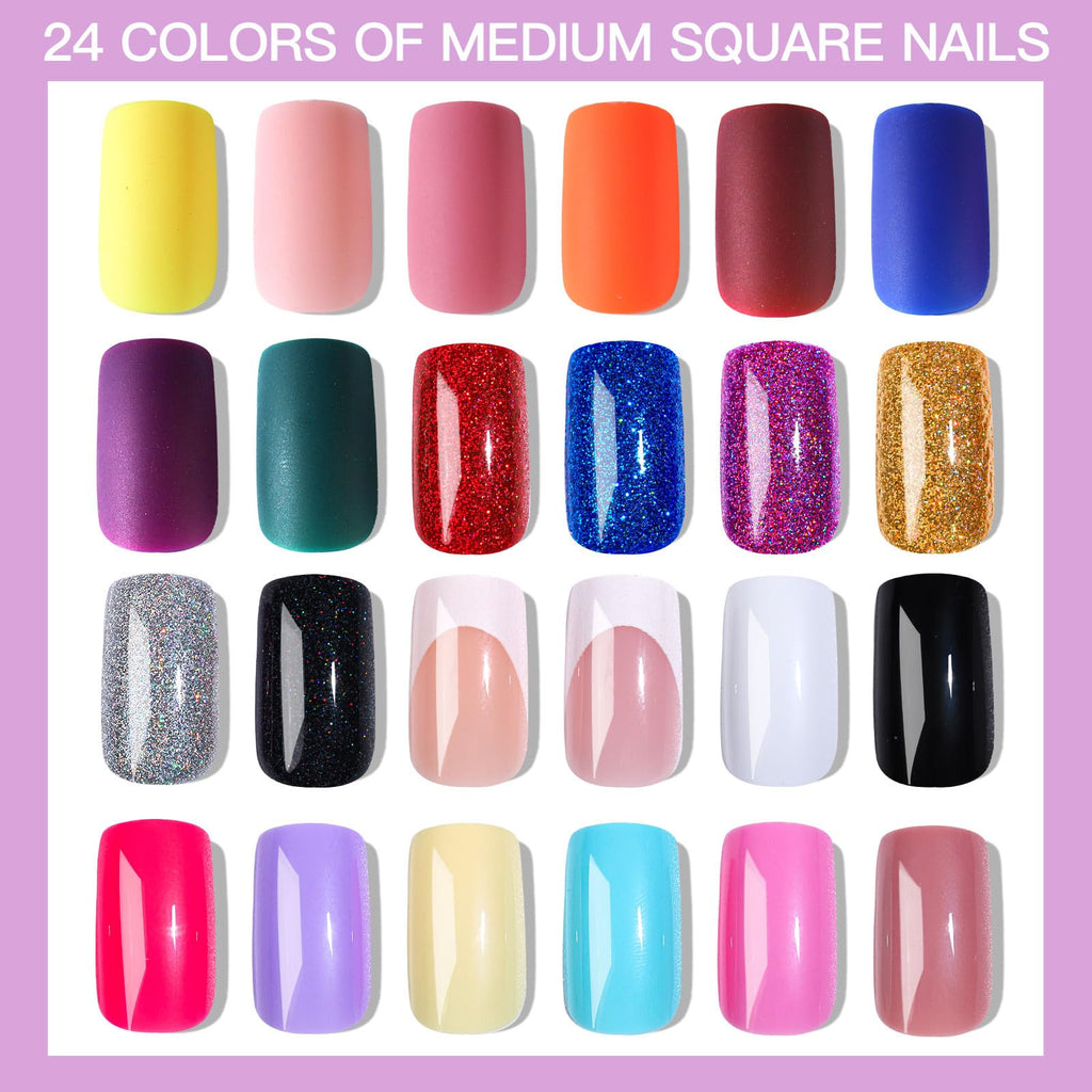 Teenitor Medium Square Press On Nails Kit – 576 Pcs, Glue, Tabs, Glitter & Matte Finishes