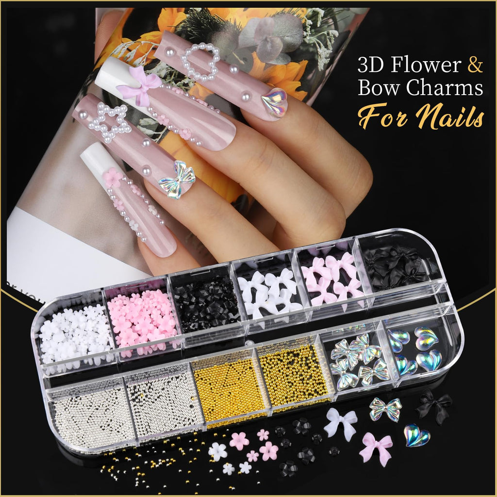 Teenitor Nail Charms & Gems Kit – 8 Boxes of Rhinestones and 3D Nail Art for Women