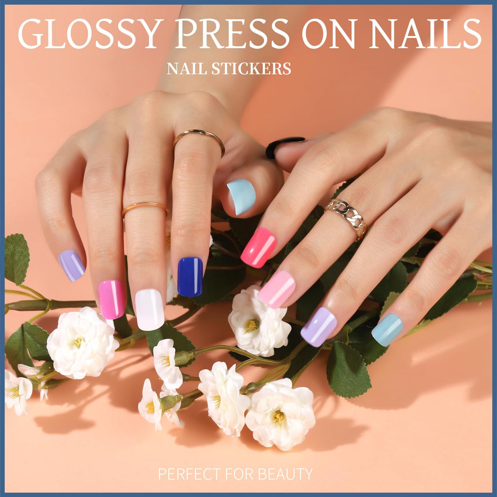 Teenitor 24Pack Short Square Press On Nails Kit – Matte, Glitter, French Tip & Glossy, with Glue & Tools