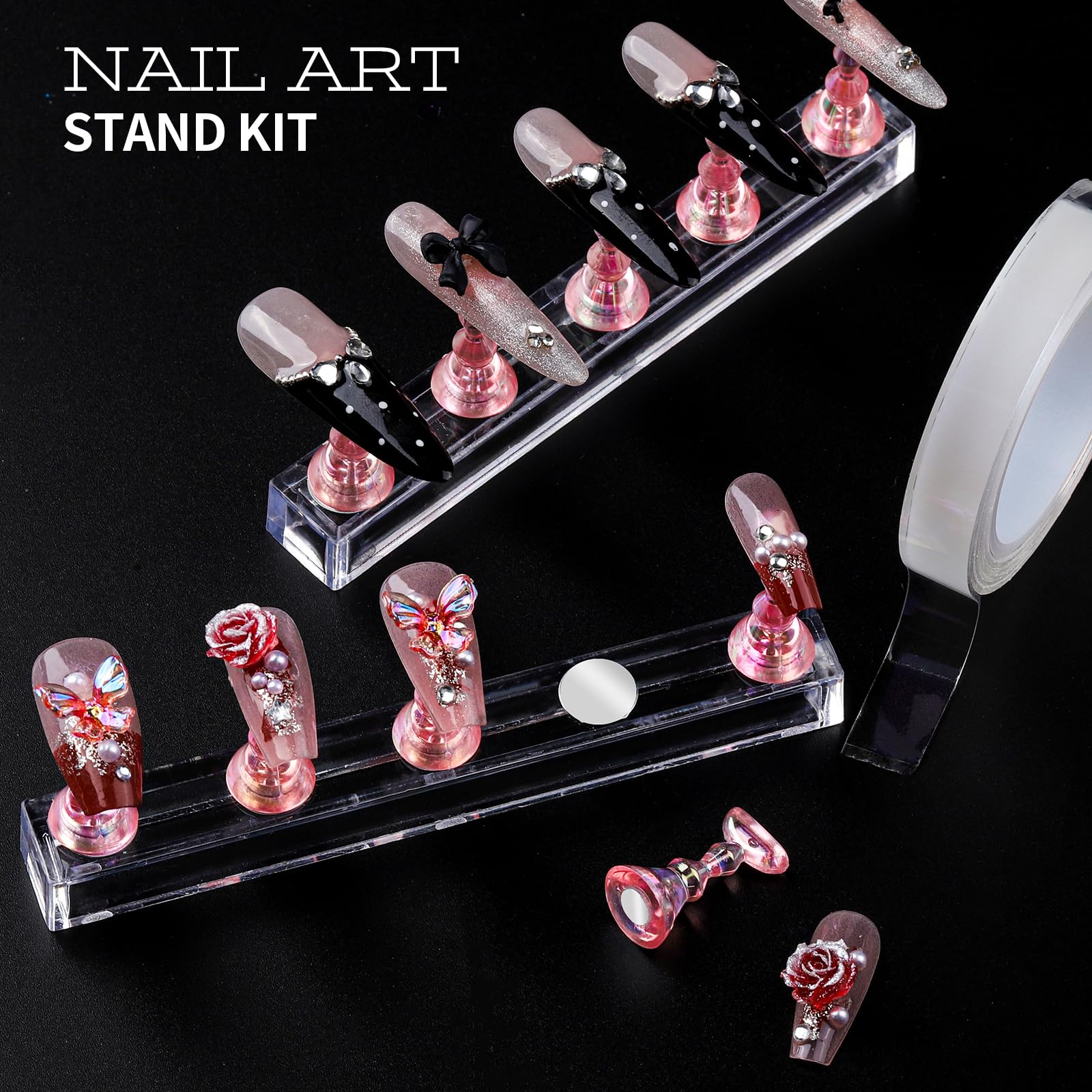 Teenitor Nail Charms & Nail Art Tools Set | 5 Charm Boxes, 15 Brushes, 2 Magnetic Nail Stands