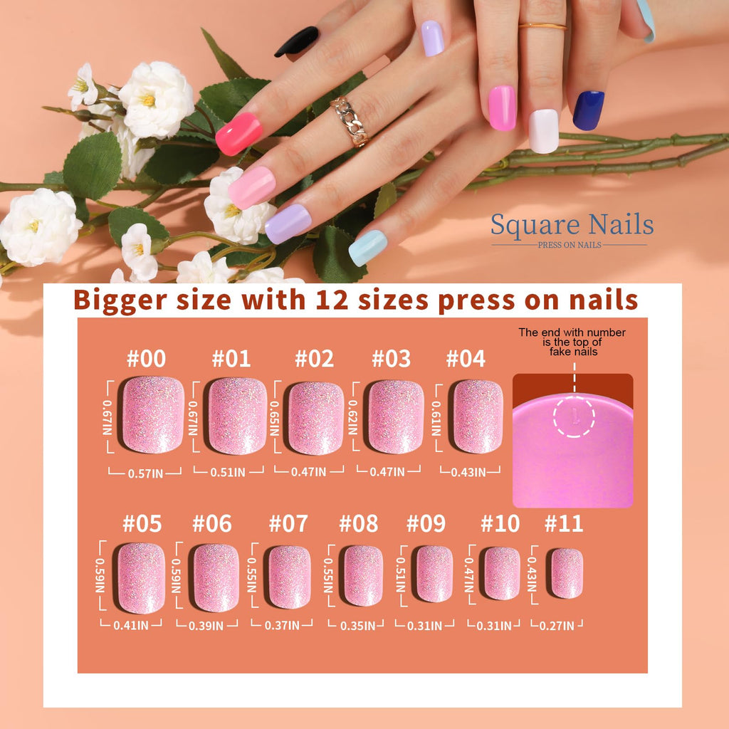 Teenitor 24Pack Short Square Press On Nails Kit – Matte, Glitter, French Tip & Glossy, with Glue & Tools