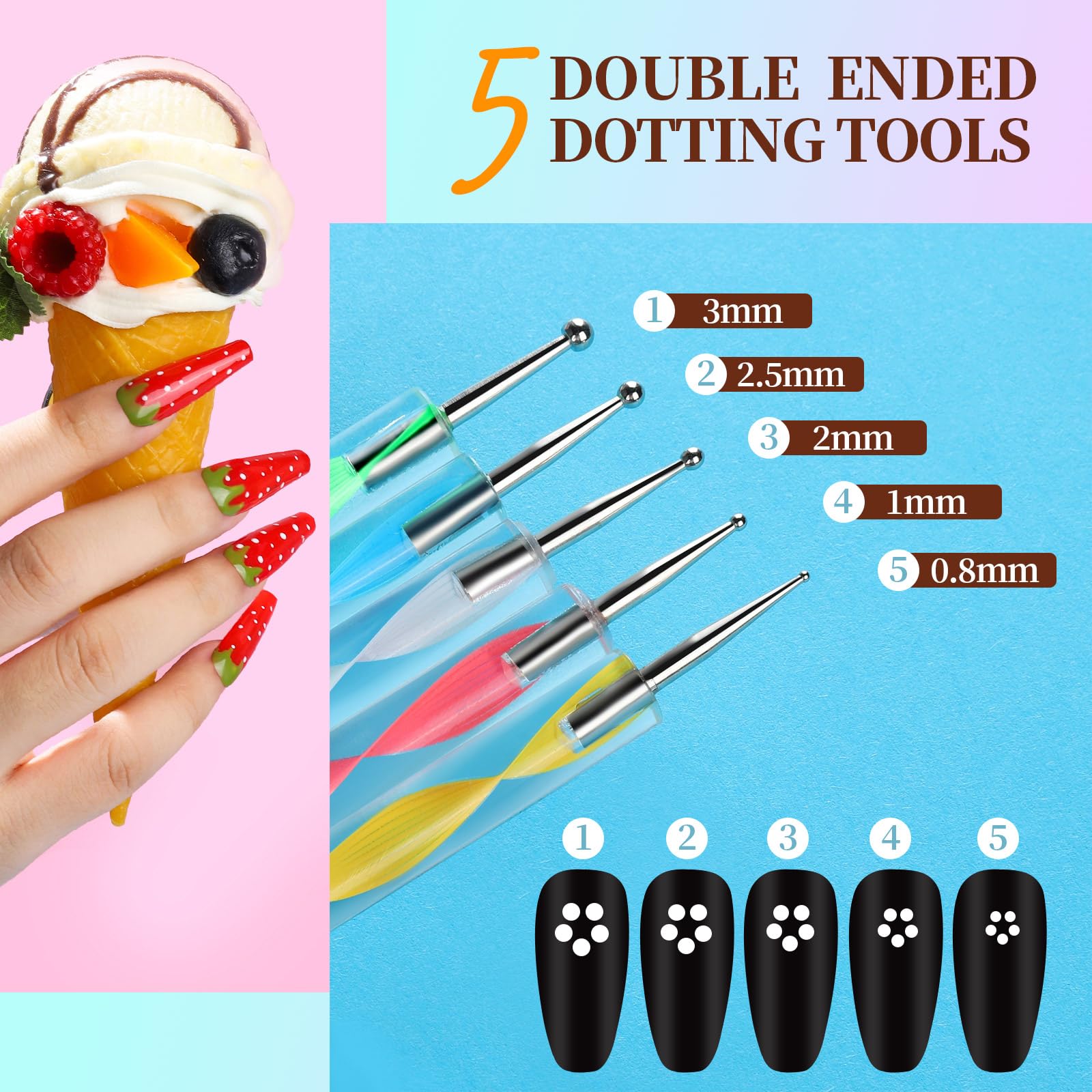 Teenitor Nail Art Brushes Set | 15 Brushes, 5 Dotting Pens, 3D Butterfly Stickers, Rhinestones & Foil Kit