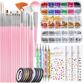 Teenitor Nail Art Brushes Set | 15 Brushes, 5 Dotting Pens, 3D Butterfly Stickers, Rhinestones & Foil Kit