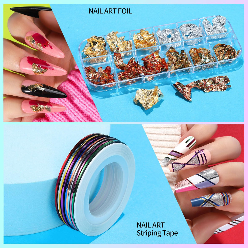 Teenitor Nail Art Brushes Set | 15 Brushes, 5 Dotting Pens, 3D Butterfly Stickers, Rhinestones & Foil Kit
