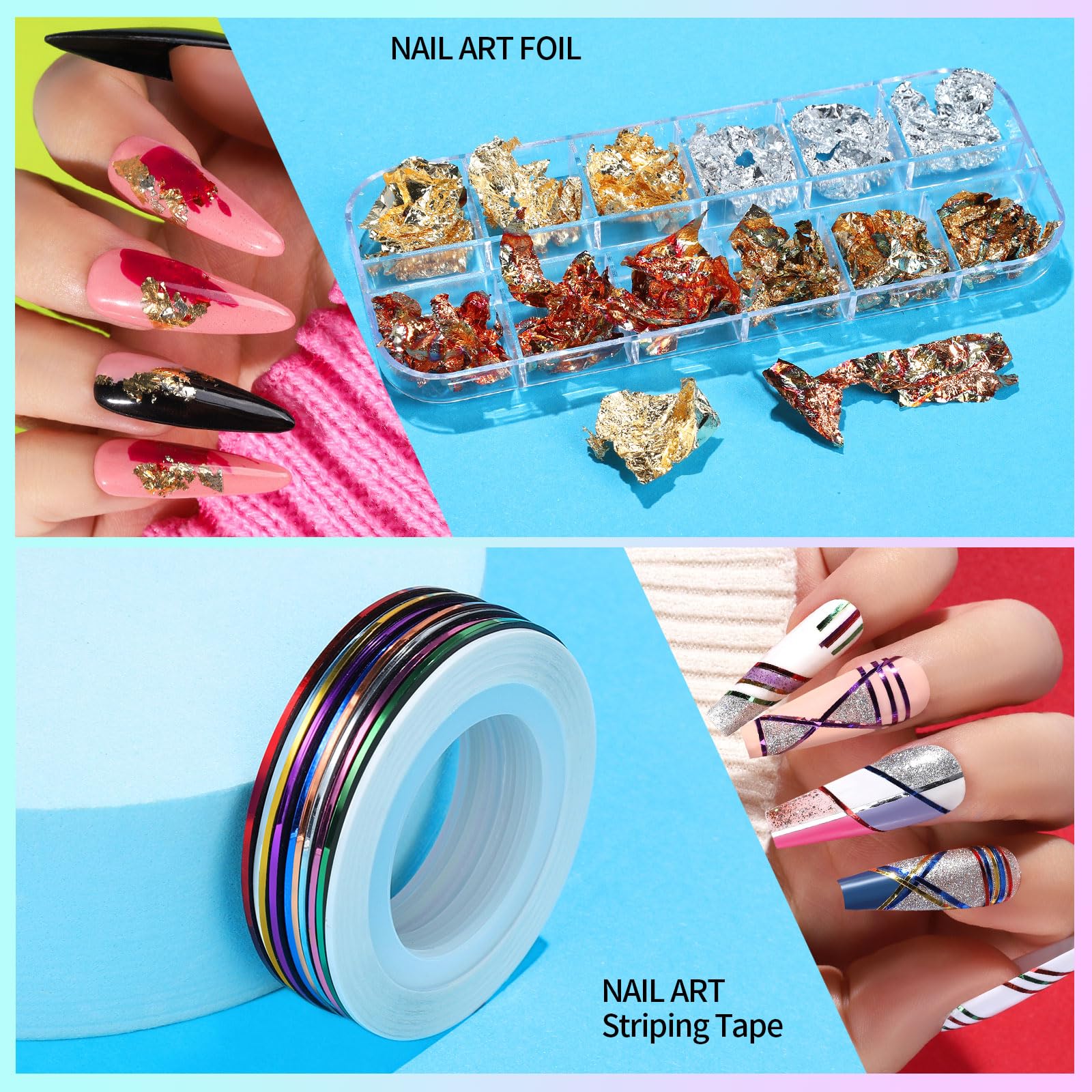 Teenitor Nail Art Brushes Set | 15 Brushes, 5 Dotting Pens, 3D Butterfly Stickers, Rhinestones & Foil Kit