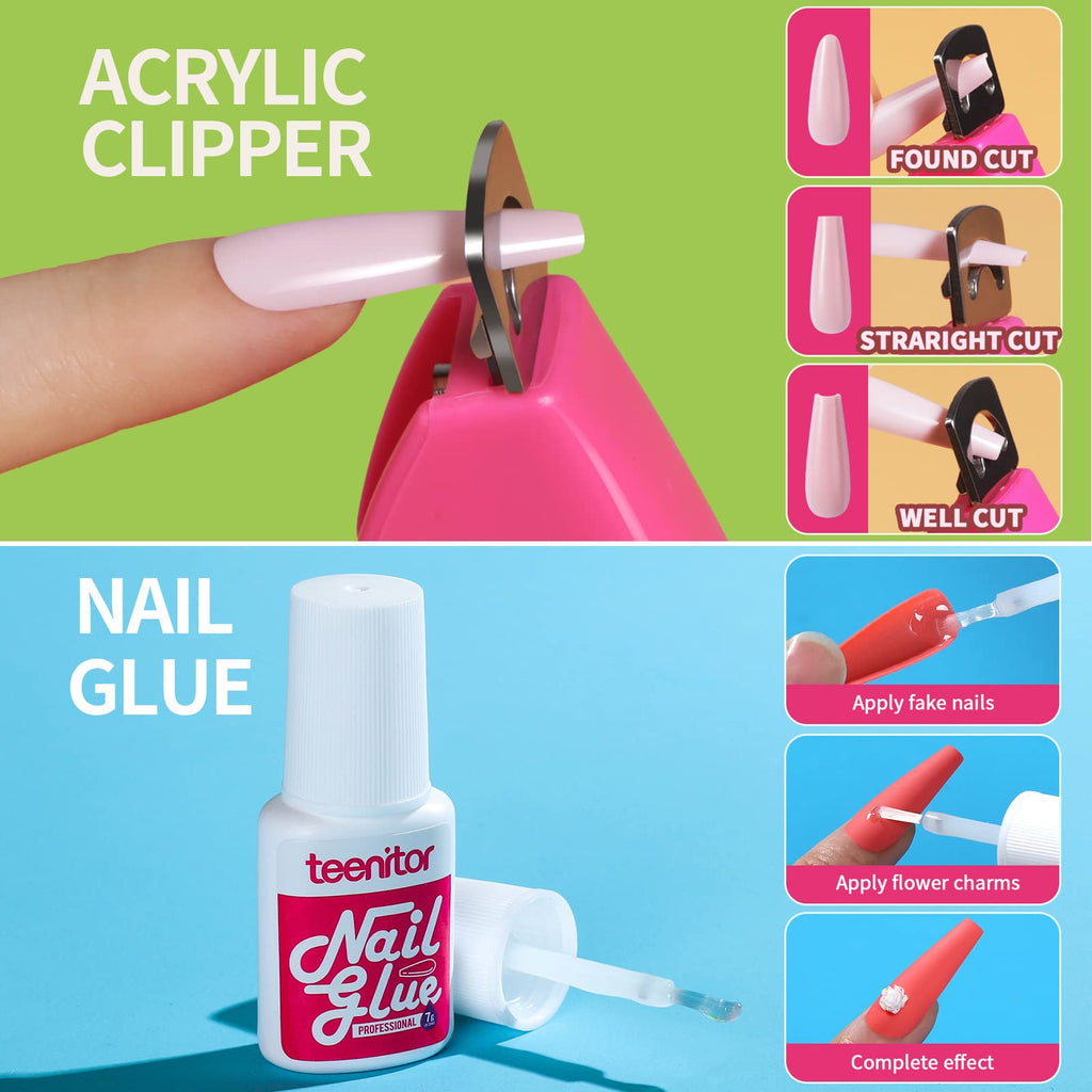 Teenitor Long Press On Nails Kit — 24 Colors, 576pcs, Matte & Glossy Coffin Nails