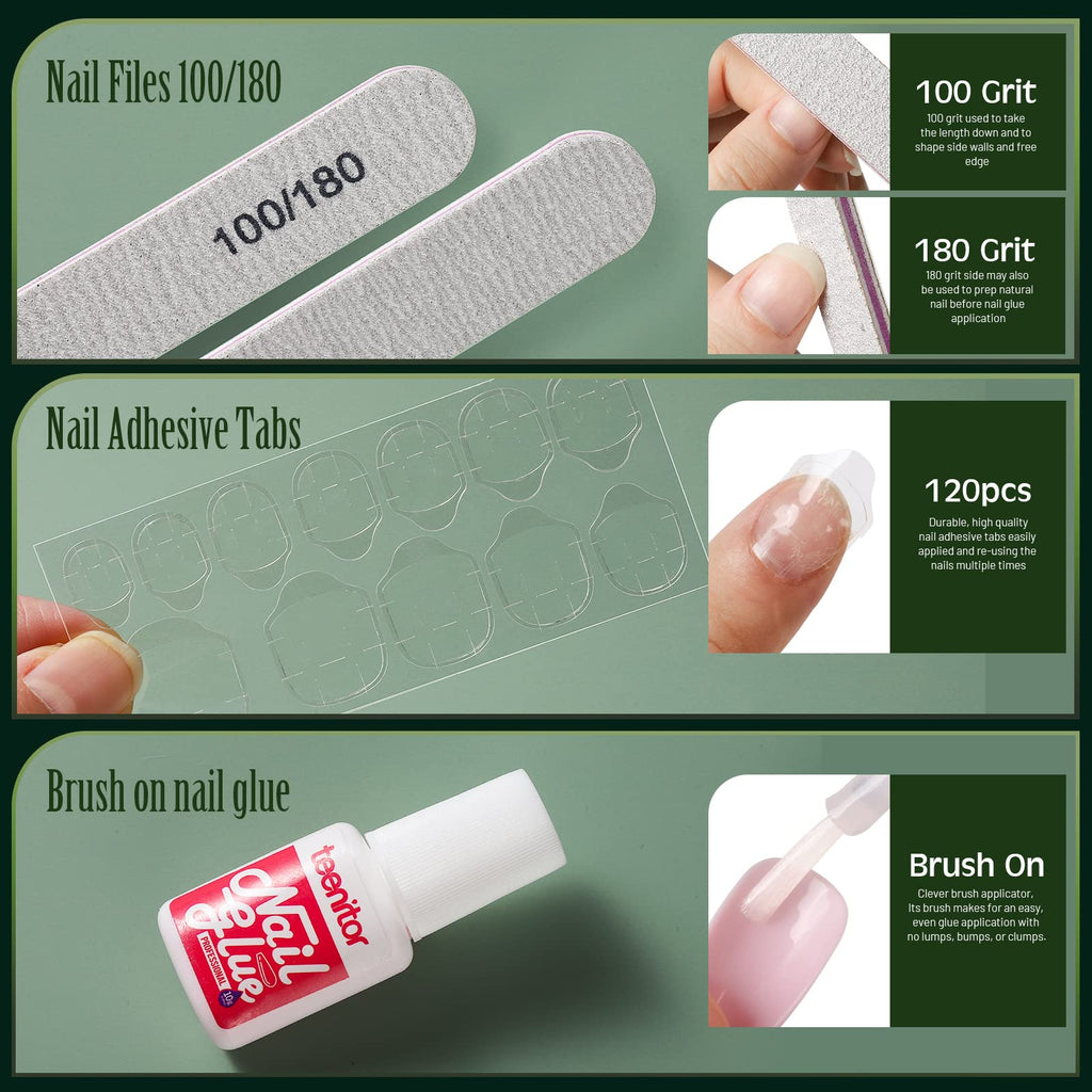 Teenitor 24 Pack Coffin Press-On Nails Kit – Medium Length, 12 Matte & 12 Glossy Colors