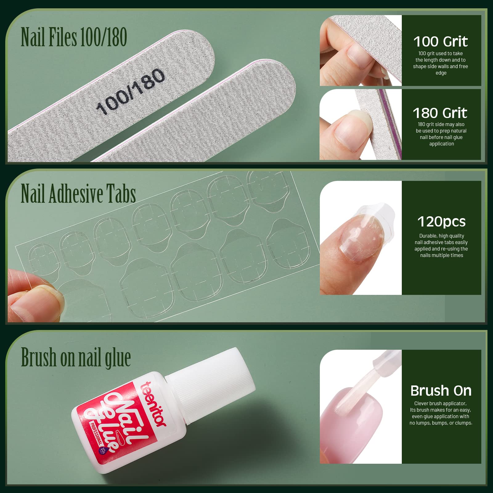 Teenitor 24 Pack Coffin Press-On Nails Kit – Medium Length, 12 Matte & 12 Glossy Colors