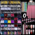 Teenitor Nail Charms & Nail Art Tools Set | 5 Charm Boxes, 15 Brushes, 2 Magnetic Nail Stands
