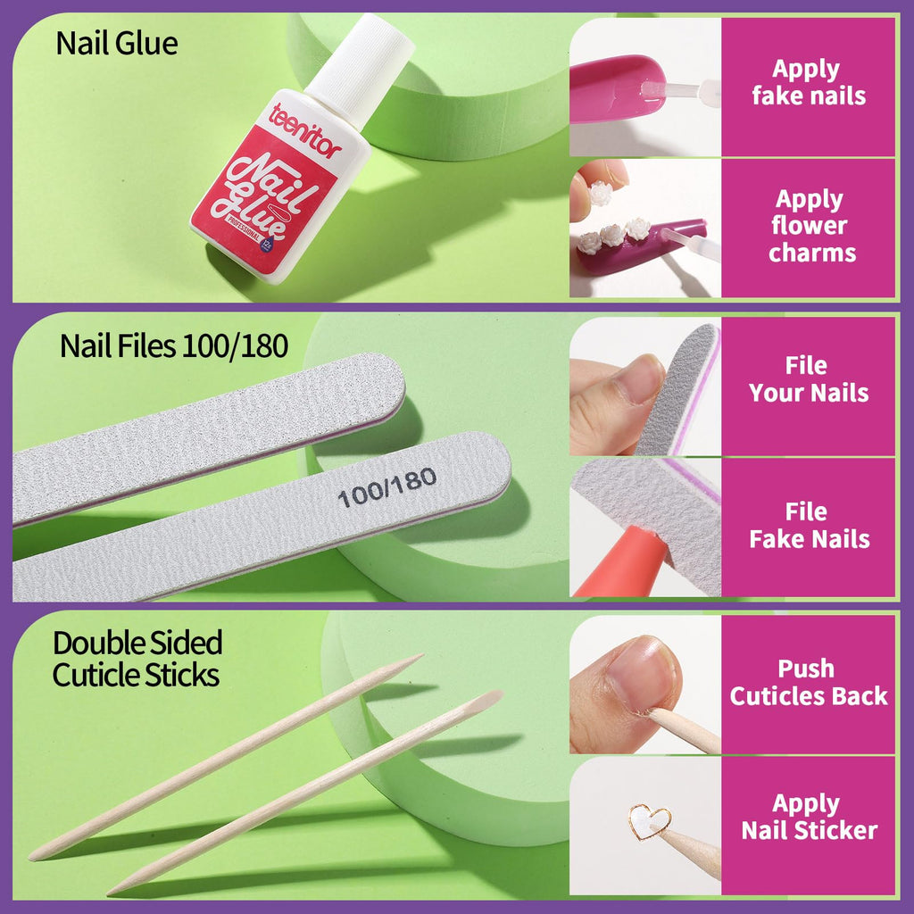Teenitor Long Fake Nails Kit - 576pc Matte, Glossy & Glitter