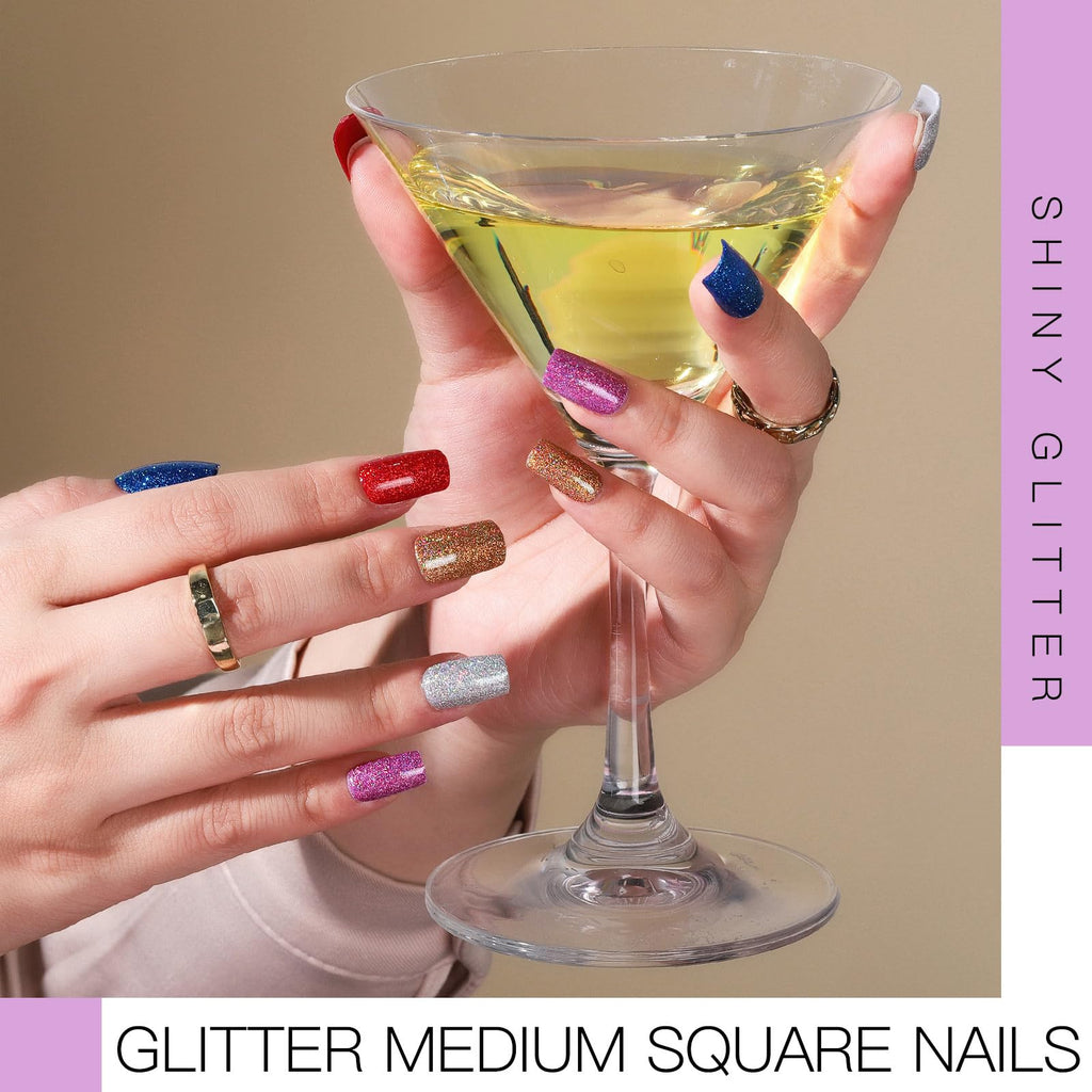 Teenitor Medium Square Press On Nails Kit – 576 Pcs, Glue, Tabs, Glitter & Matte Finishes