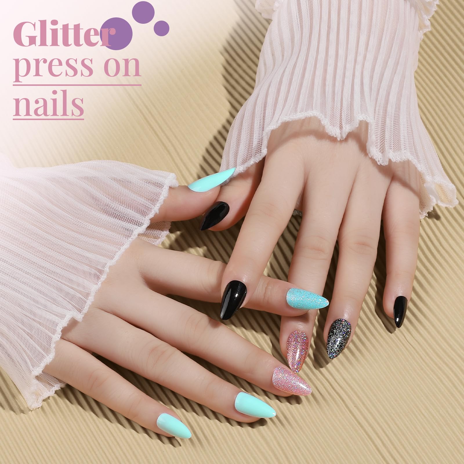 Teenitor Almond Press On Nails – 24 Pack, 576 Pcs | Short Matte & Glossy Almond Nails