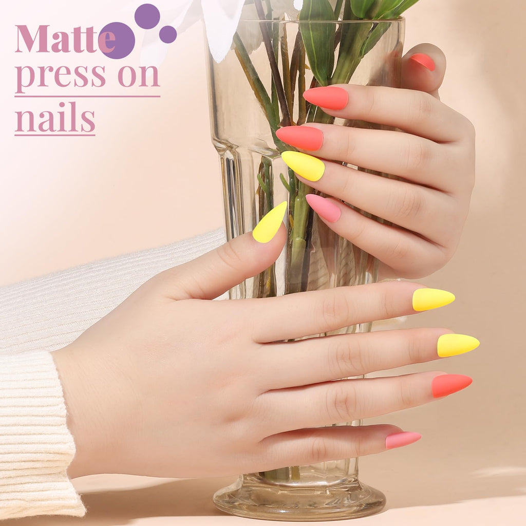 Teenitor Almond Press On Nails – 24 Pack, 576 Pcs | Short Matte & Glossy Almond Nails