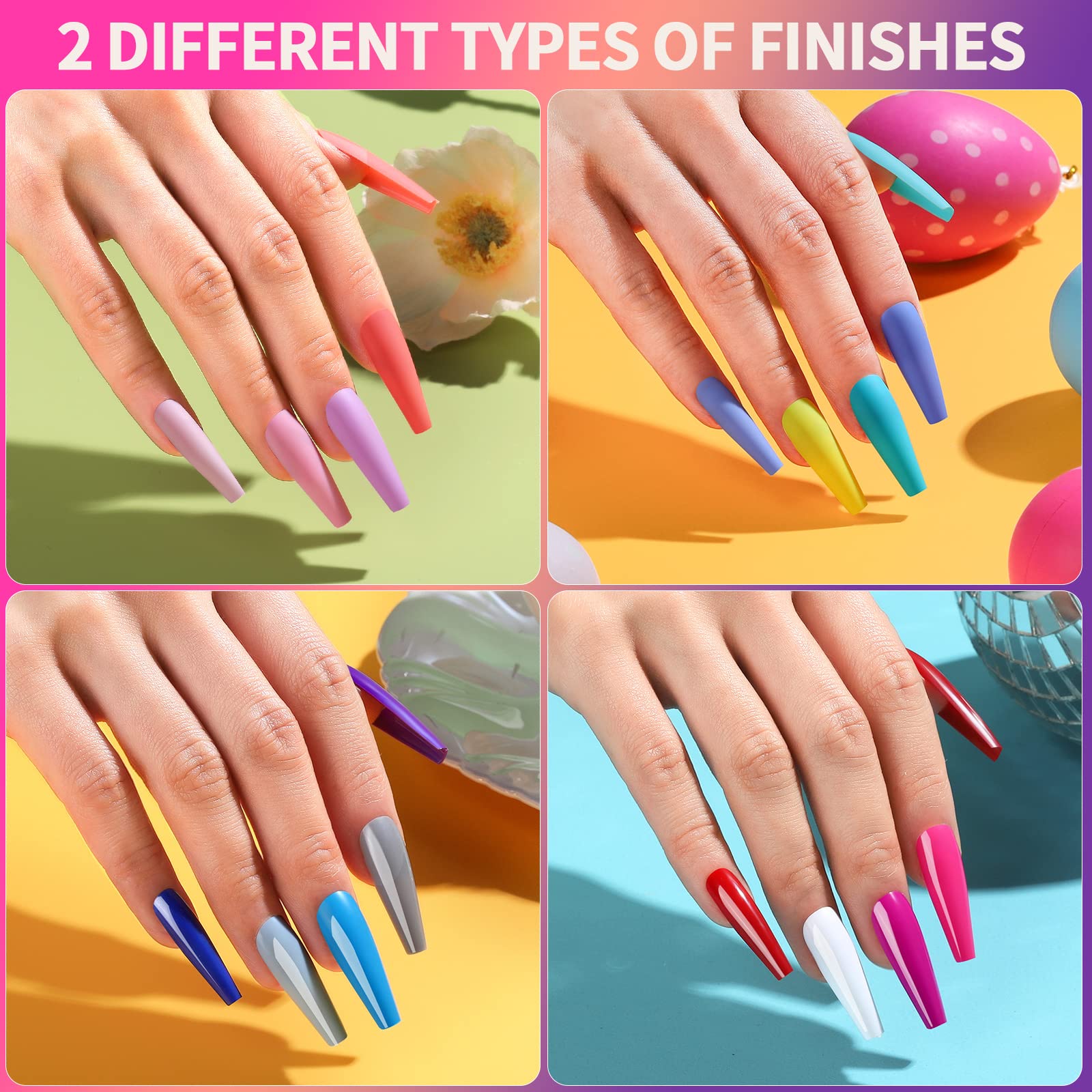 Teenitor Long Press On Nails Kit — 24 Colors, 576pcs, Matte & Glossy Coffin Nails