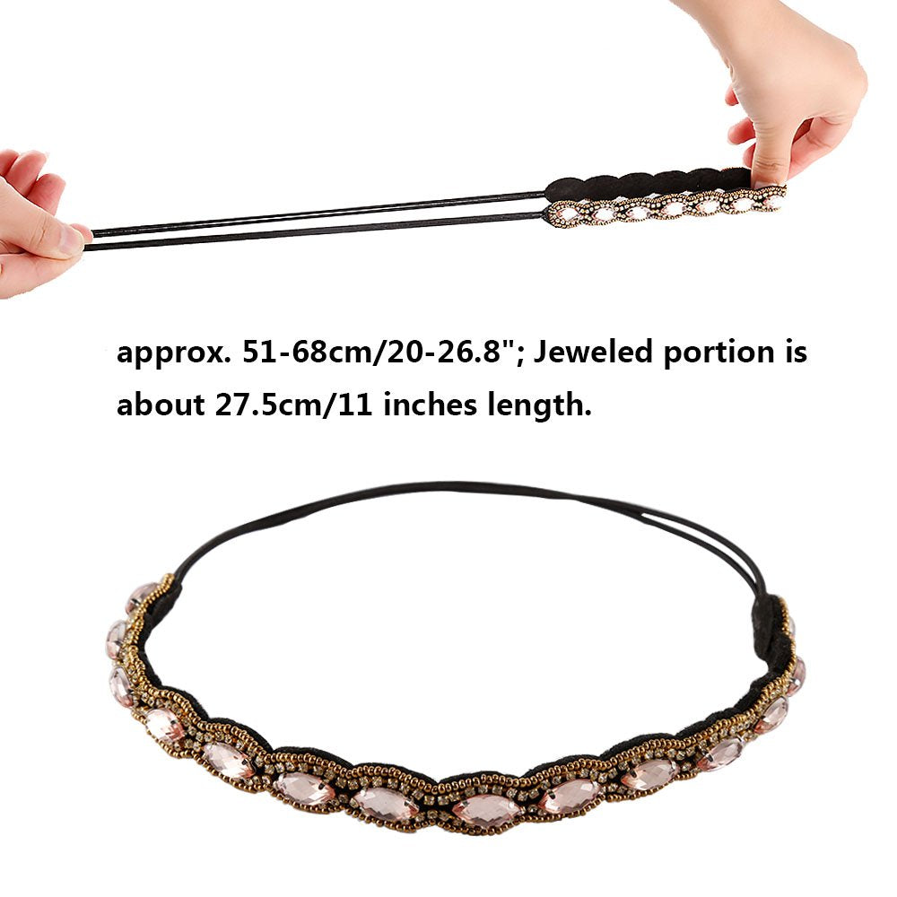 Teenitor 5pcs Rhinestone Beaded Headbands for Women – Elastic Crystal Hairbands (20-26.8 in)