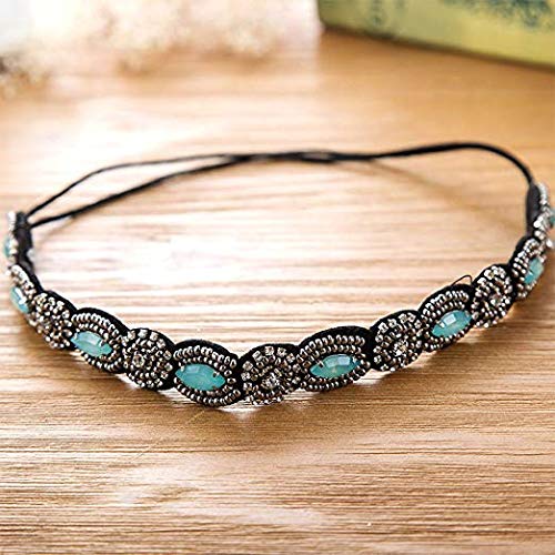 Teenitor 5pcs Rhinestone Beaded Headbands for Women – Elastic Crystal Hairbands (20-26.8 in)