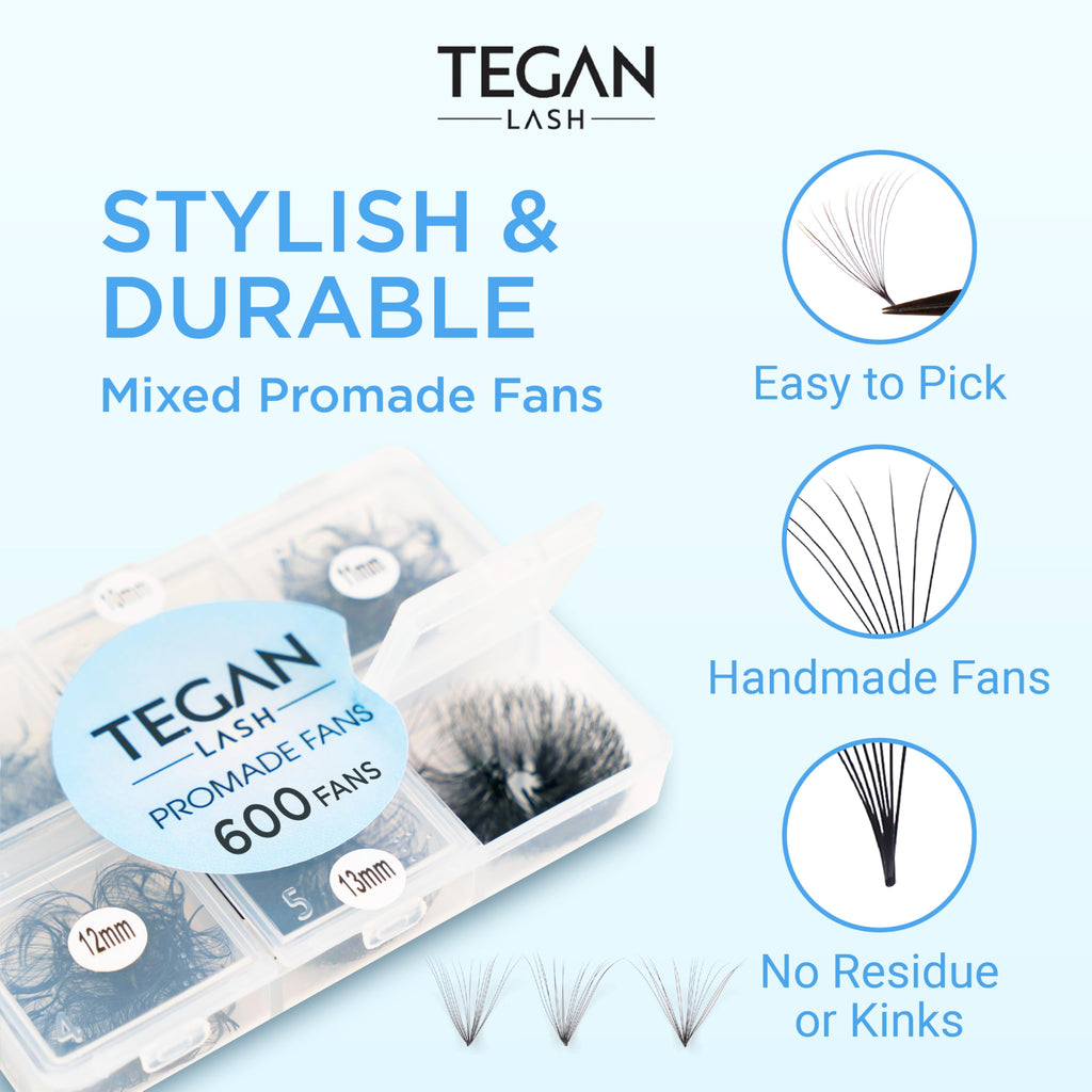 TEGAN LASH Promade Fan Mix Eyelash Extensions — 3D to 16D Premade Lashes 9–15mm