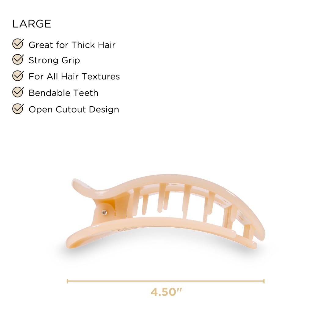 TELETIES Large Flat Round Hair Clip – Strong Grip, Bendable Teeth, Almond Beige