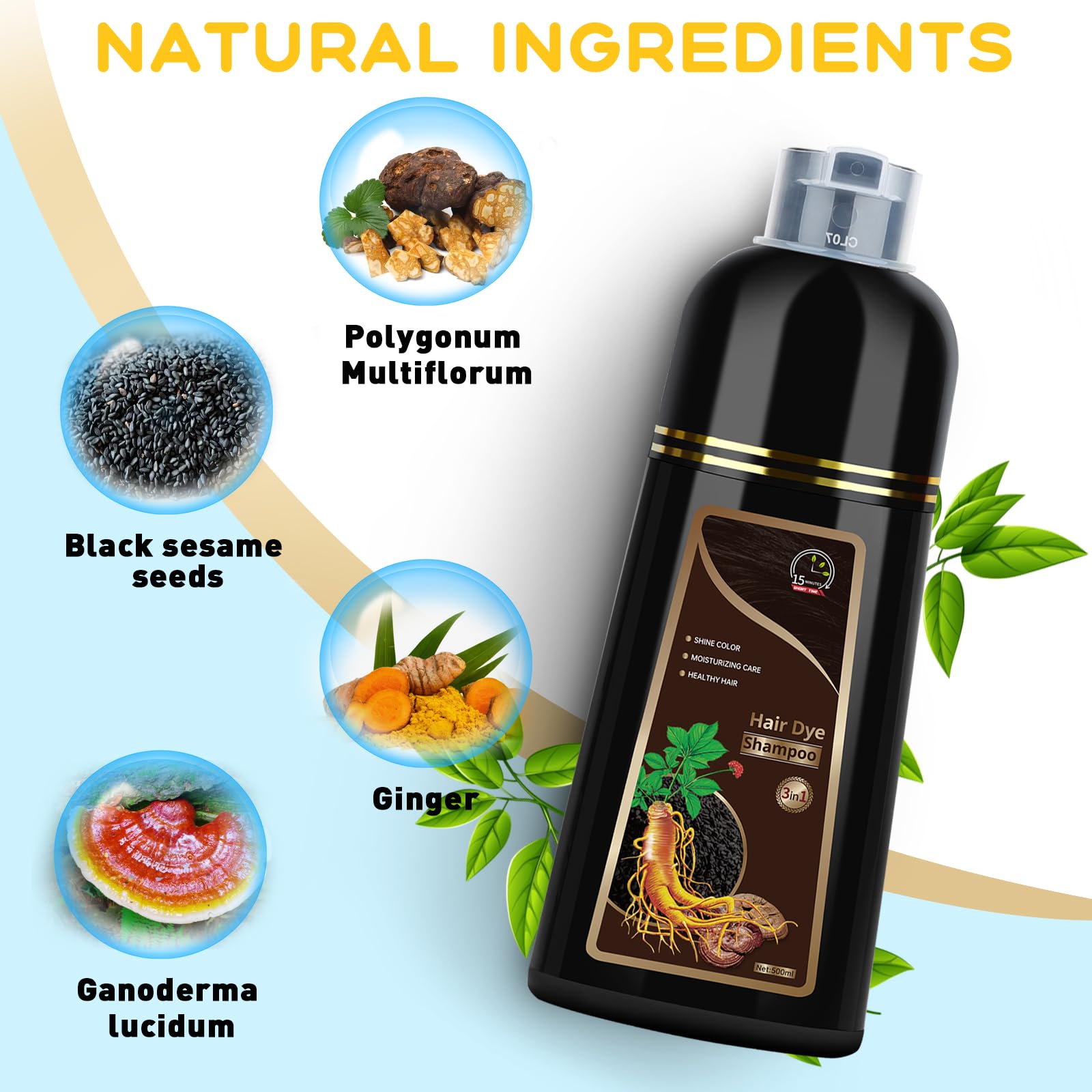 Temgofeau Hair Dye Shampoo for Gray Hair – 3-in-1 Herbal Chestnut 500ml