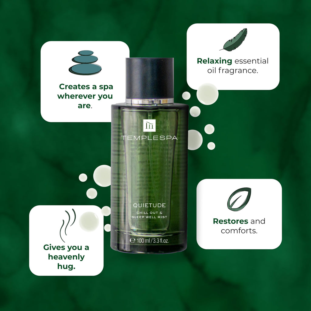TempleSpa QUIETUDE Chill Out & Sleep Well Mist – Natural Body Spray, Vegan, 3.3 fl oz