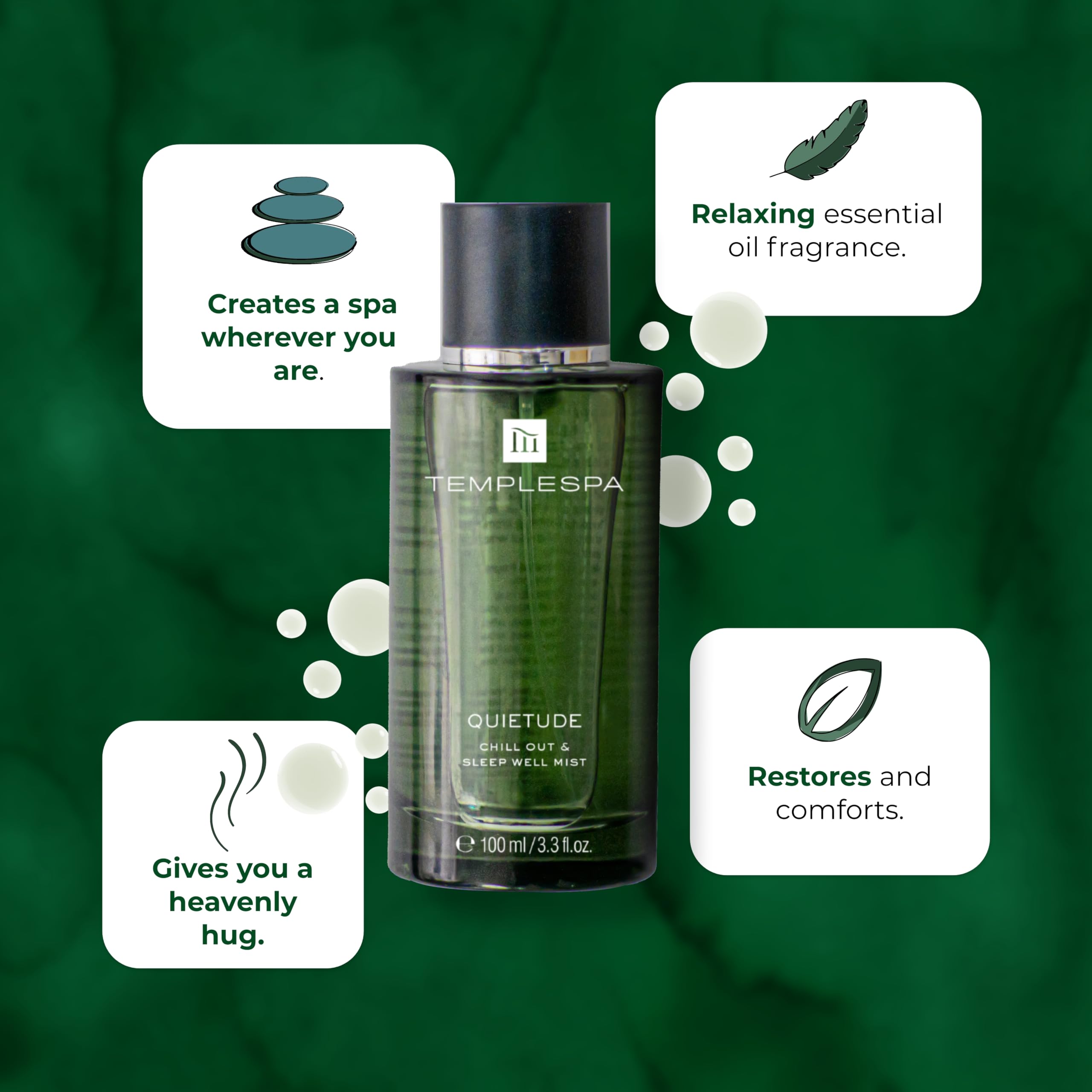 TempleSpa QUIETUDE Chill Out & Sleep Well Mist – Natural Body Spray, Vegan, 3.3 fl oz