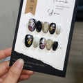 TENPAL Black Gold Floral Cat Eye Nails — Short Oval Press-On Kit