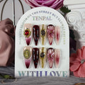 TENPAL Handmade Press On Nails – Burgundy Cat Eye, 3D Leopard, Long Stiletto