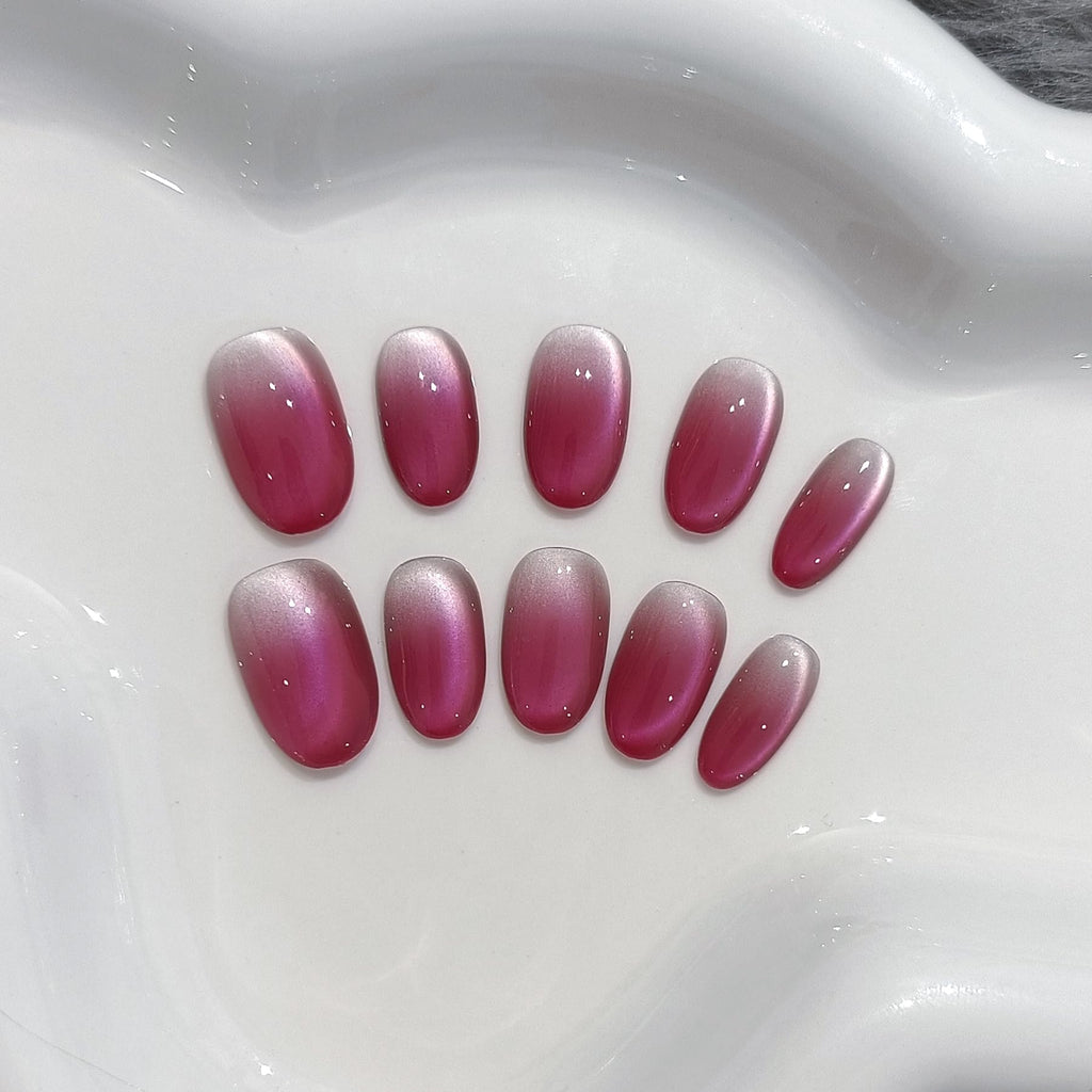TENPAL Press On Nails 10 Pcs with Tools Kit (XS) – Peach Tea Rose Gradient Cat Eye, Short Oval