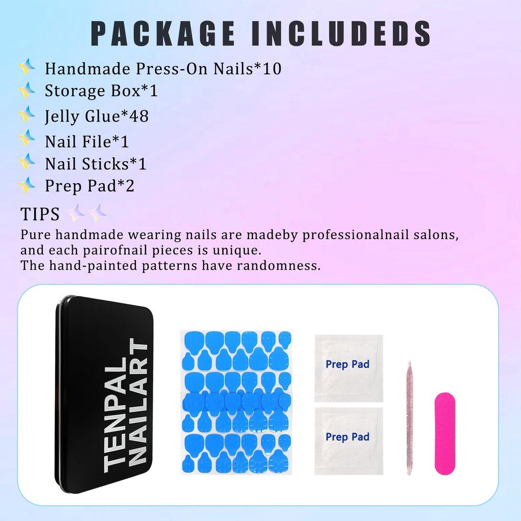 TENPAL Handmade Duck Nails Press On – Pink & Black French Tip Duckbill with Rhinestone Edge, 10pc Glue-On Nails Kit