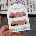 TENPAL Handmade Duck Nails Press On – Pink & Black French Tip with Rhinestone Edge (10PCS)