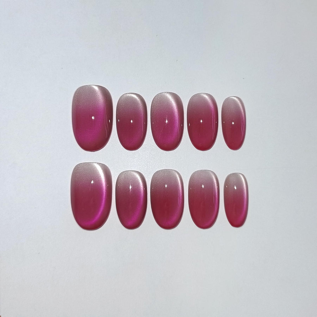 TENPAL Press On Nails 10 Pcs with Tools Kit (XS) – Peach Tea Rose Gradient Cat Eye, Short Oval