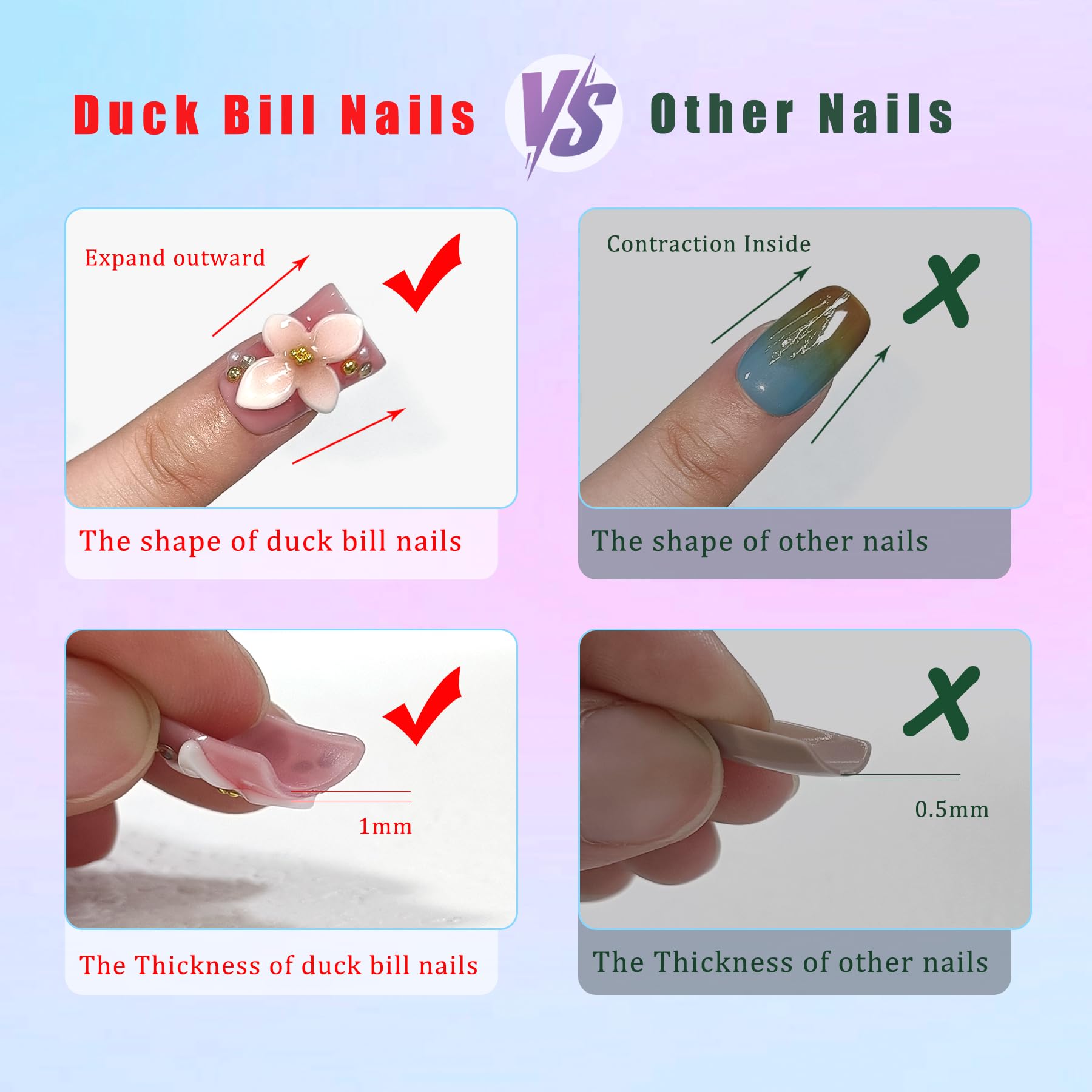 TENPAL Gothic Duck Nails – 10Pcs Clip-On Press-On with Punk Studs & Crystal Skull (Glossy Black Duckbill)