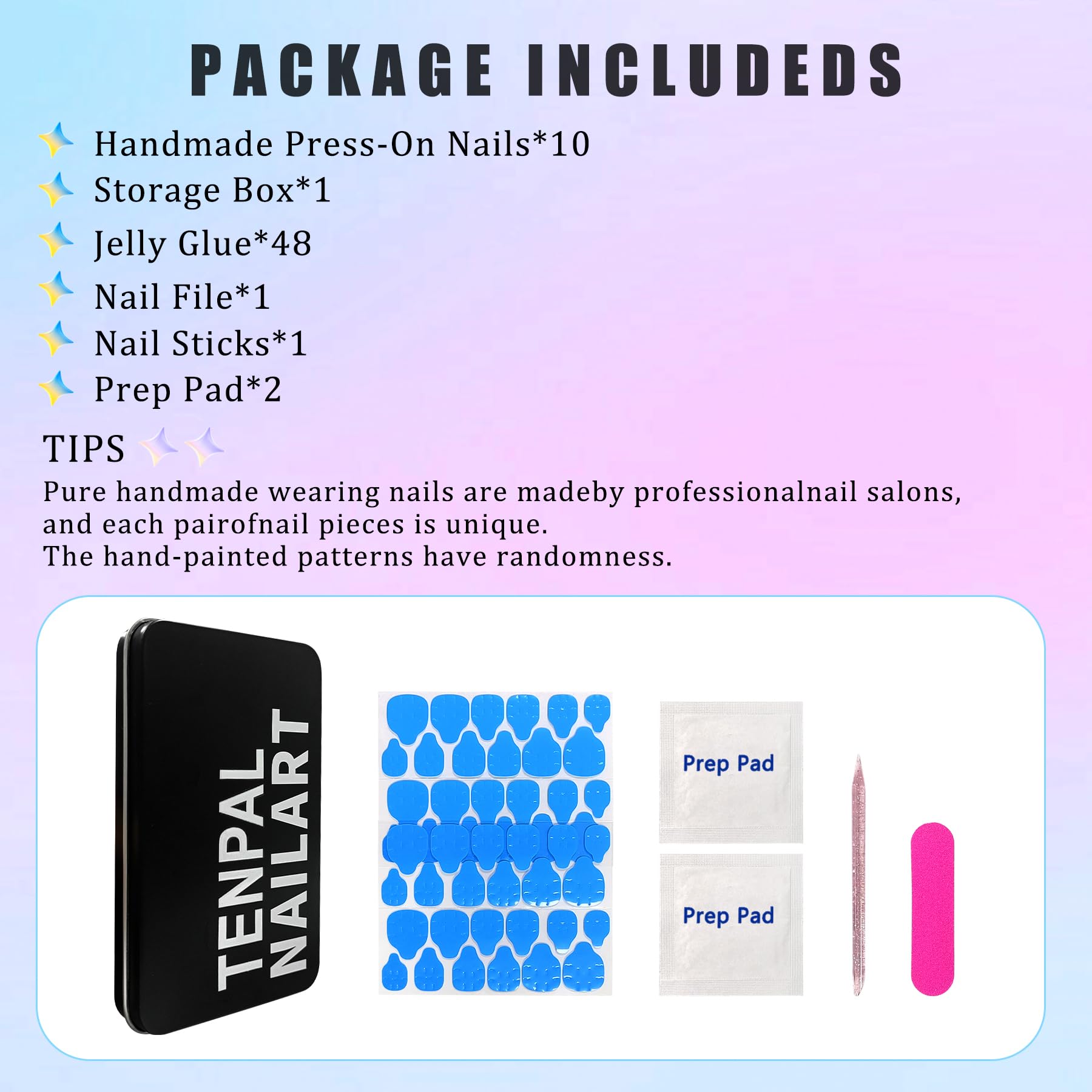 TENPAL Duckbill Shape Handmade Press On Nails Kit | Pink French Floral with 3D Flowers