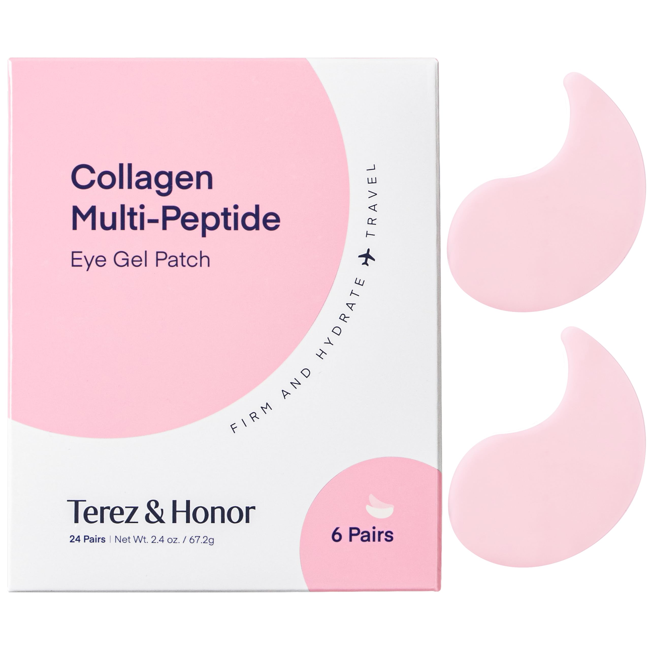 TEREZ & HONOR Collagen Peptide Under Eye Patches – Korean Firming Hydration, 6 Pairs, Travel & Gift Ready