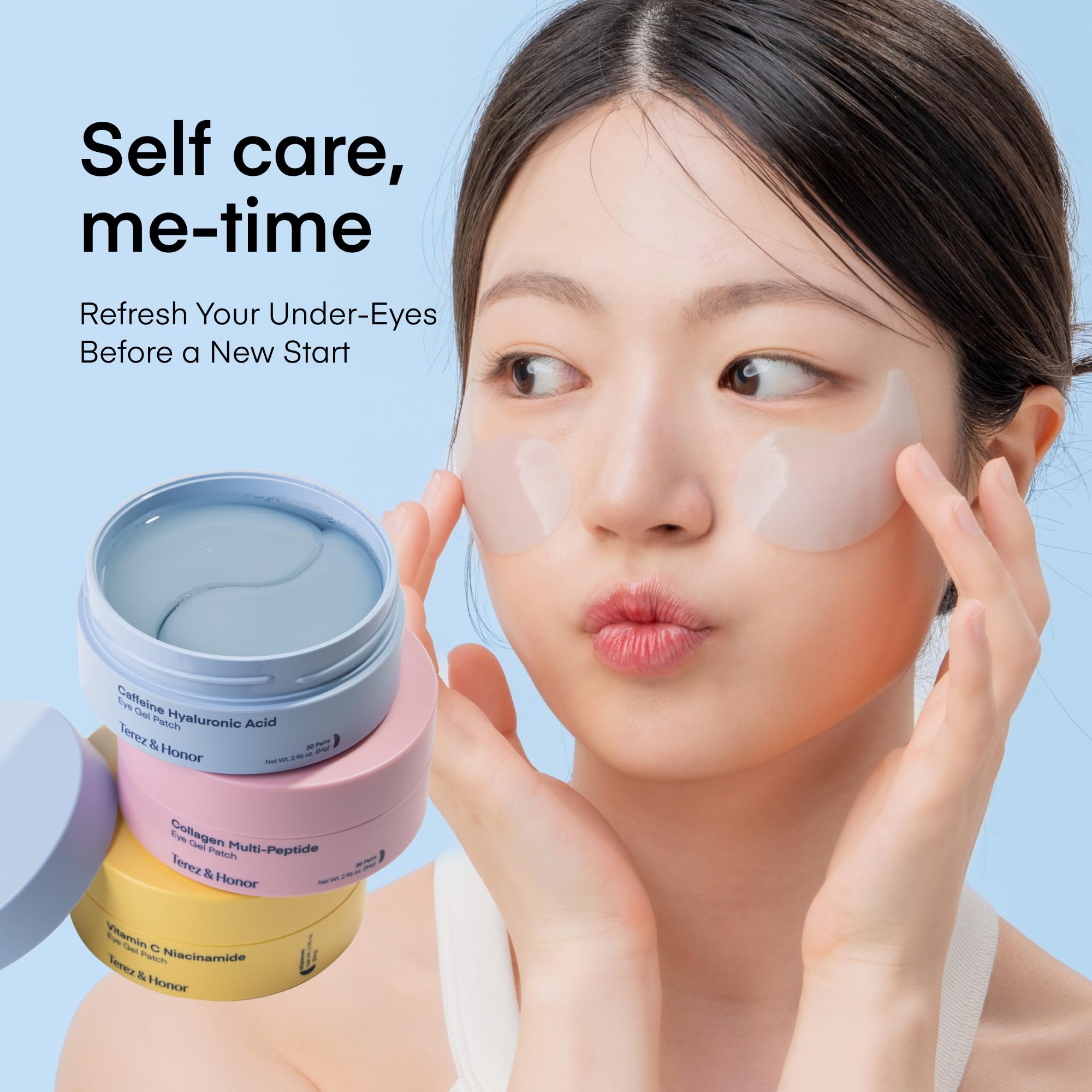 TEREZ & HONOR Eye Patches Gift Set – 3-Pack (x60) Korean Hydrogel Masks with Caffeine, Collagen & Vitamin C