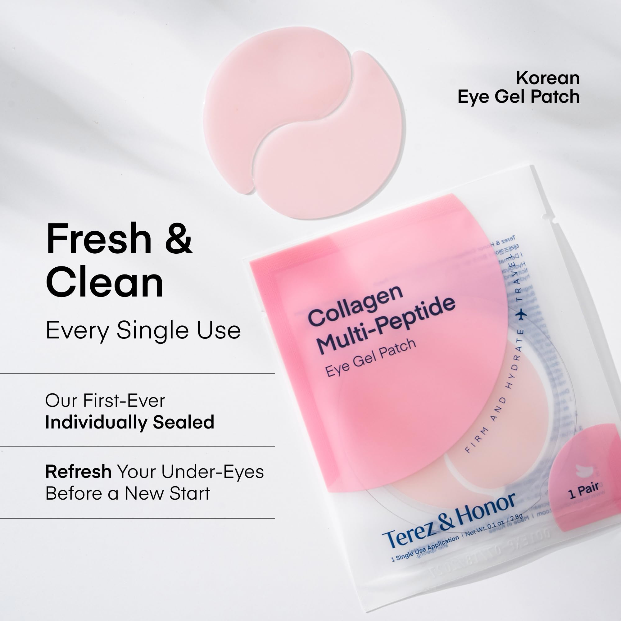 TEREZ & HONOR Collagen Peptide Under Eye Patches – Korean Firming Hydration, 6 Pairs, Travel & Gift Ready