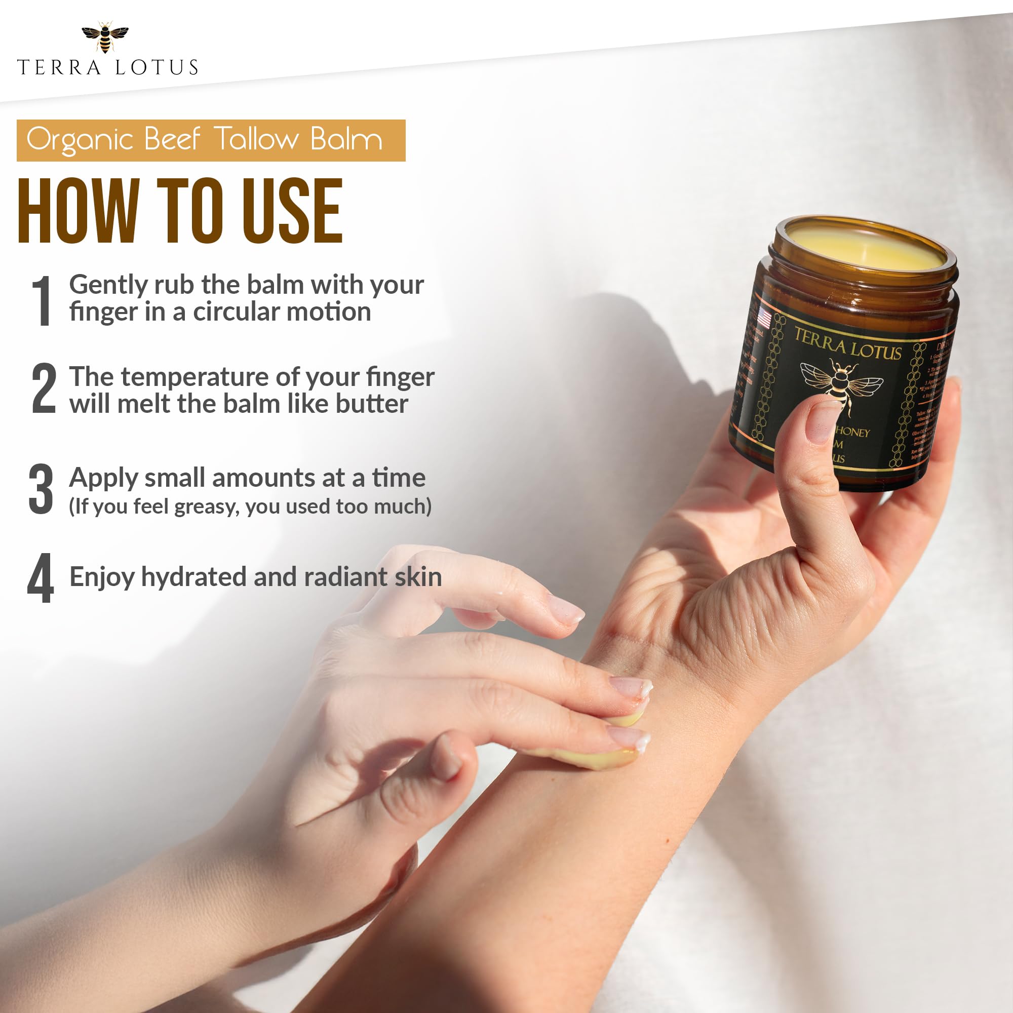 Terra Lotus Organic Grass-Fed Beef Tallow Balm with Raw Honey – Moisturizing Cream for All Skin Types (4oz, Citrus)