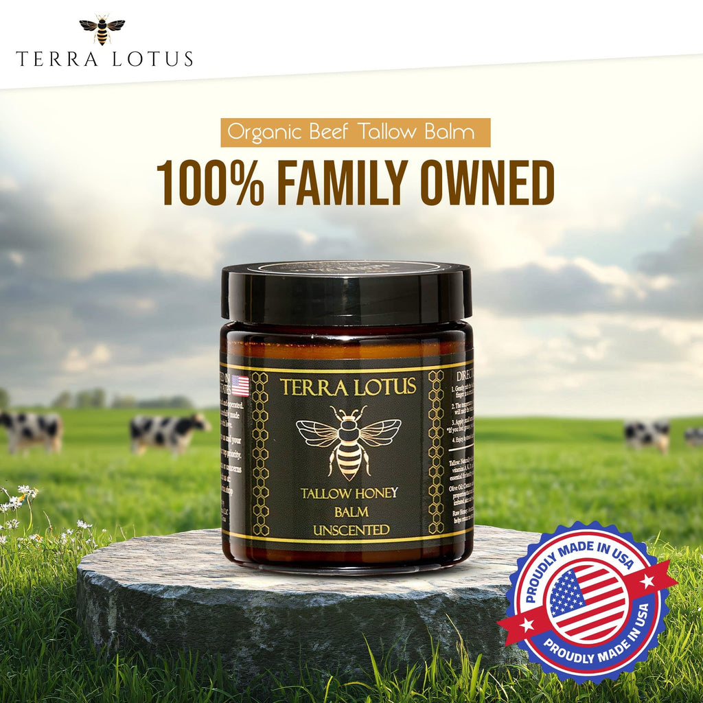 Terra Lotus Organic Grass-Fed Beef Tallow Balm with Raw Honey – Unscented 4oz