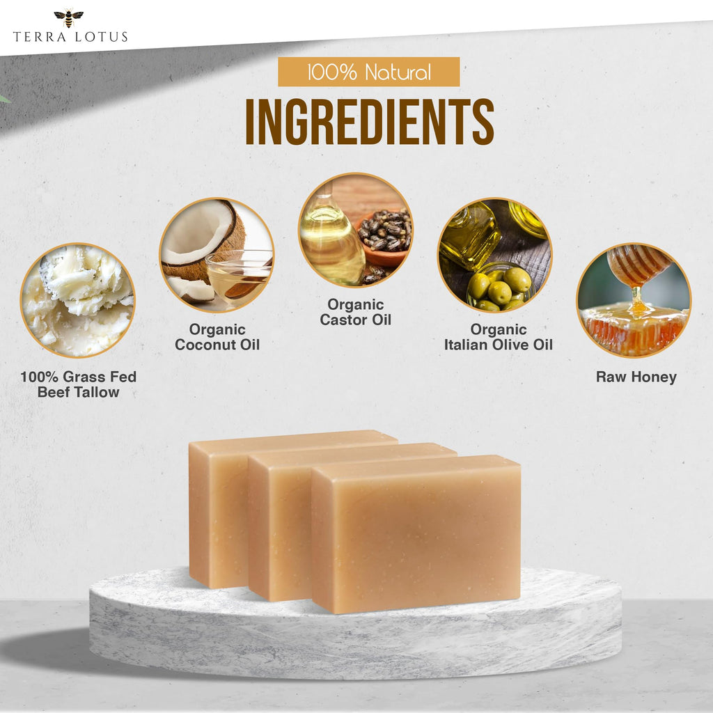 Terra Lotus Organic Tallow Soap with Honey & Castor Oil – 3 Pack Citrus