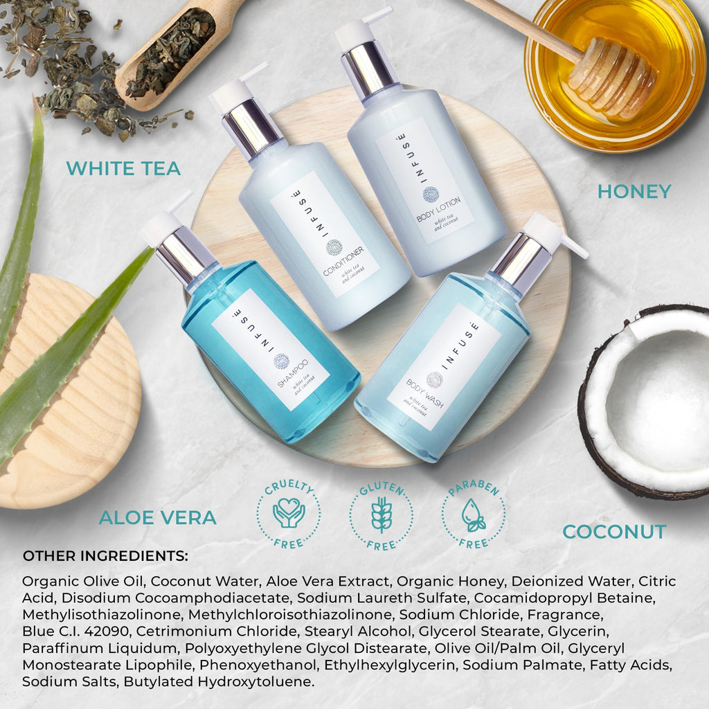 Terra Pure 1-Shoppe Infuse EcoBox All-In-Kit — White Tea & Coconut Soap, 4-Piece Hotel Amenities