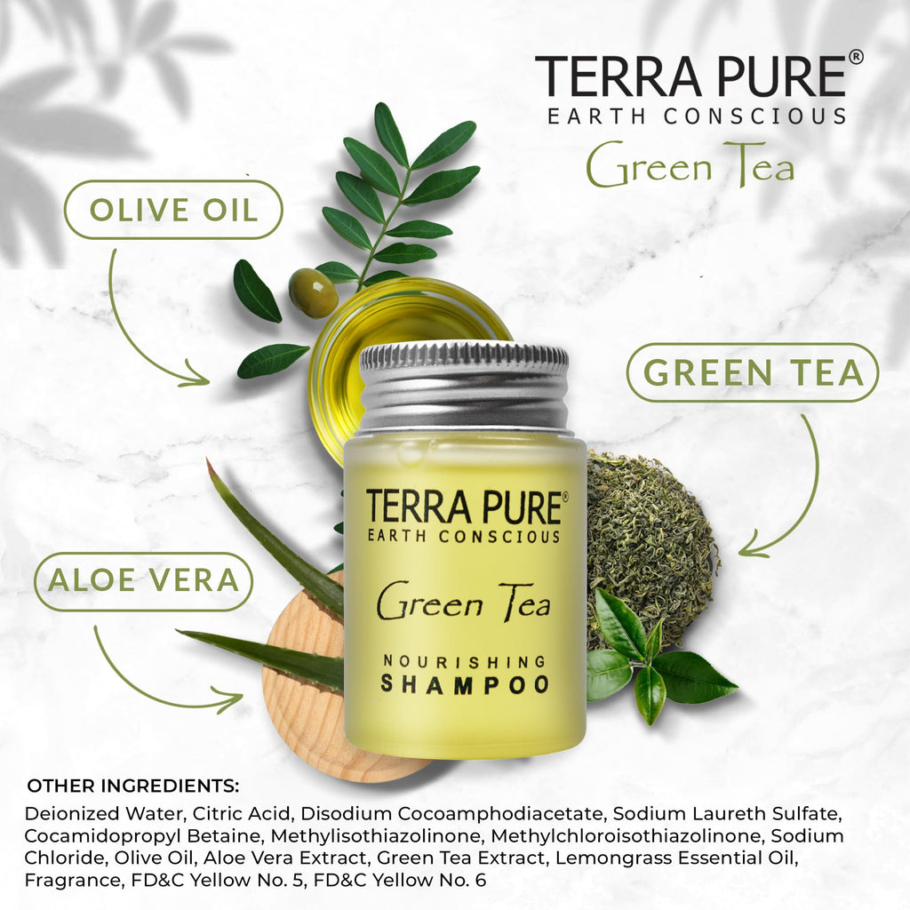 Terra Pure Travel Size Hotel Shampoo – 20 x 1oz Bottles with Green Tea