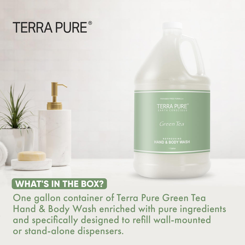 Terra Pure Hotel Body Wash/Hand Soap – 1 Gallon Refill for Dispensers | Green Tea Formula