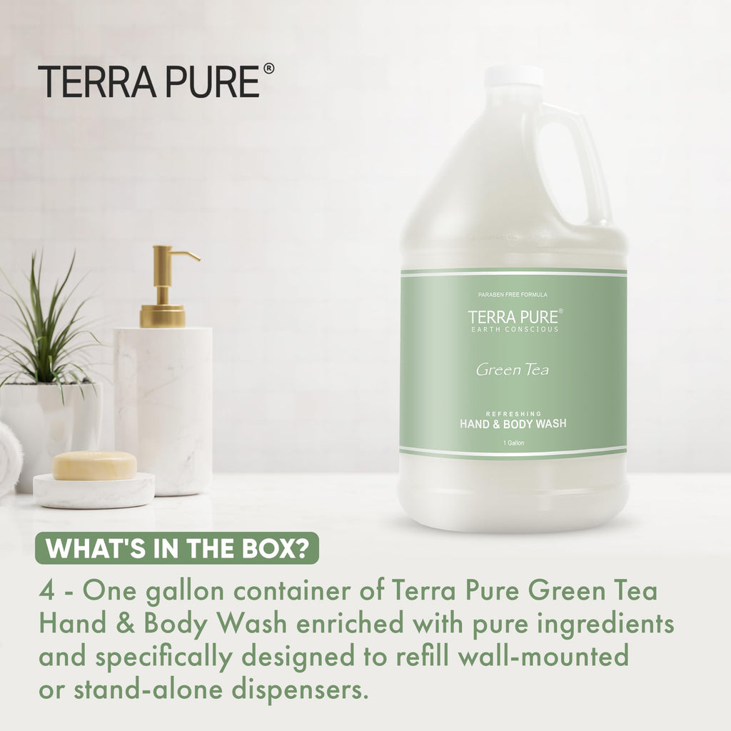 Terra Pure Hotel Hand & Body Wash – Refill Set (Four Gallons) for Dispensers | Paraben Free & Natural