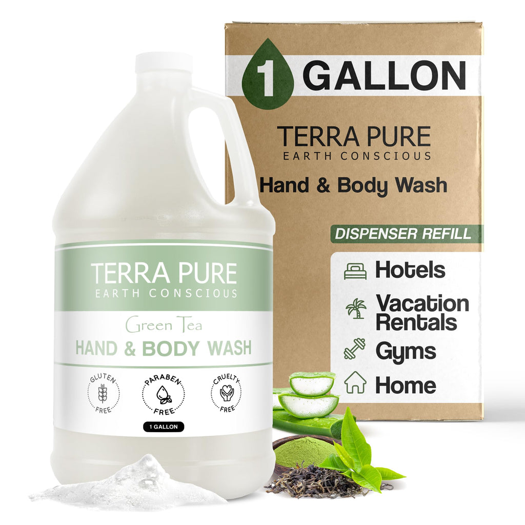Terra Pure Hotel Body Wash/Hand Soap – 1 Gallon Refill for Dispensers | Green Tea Formula