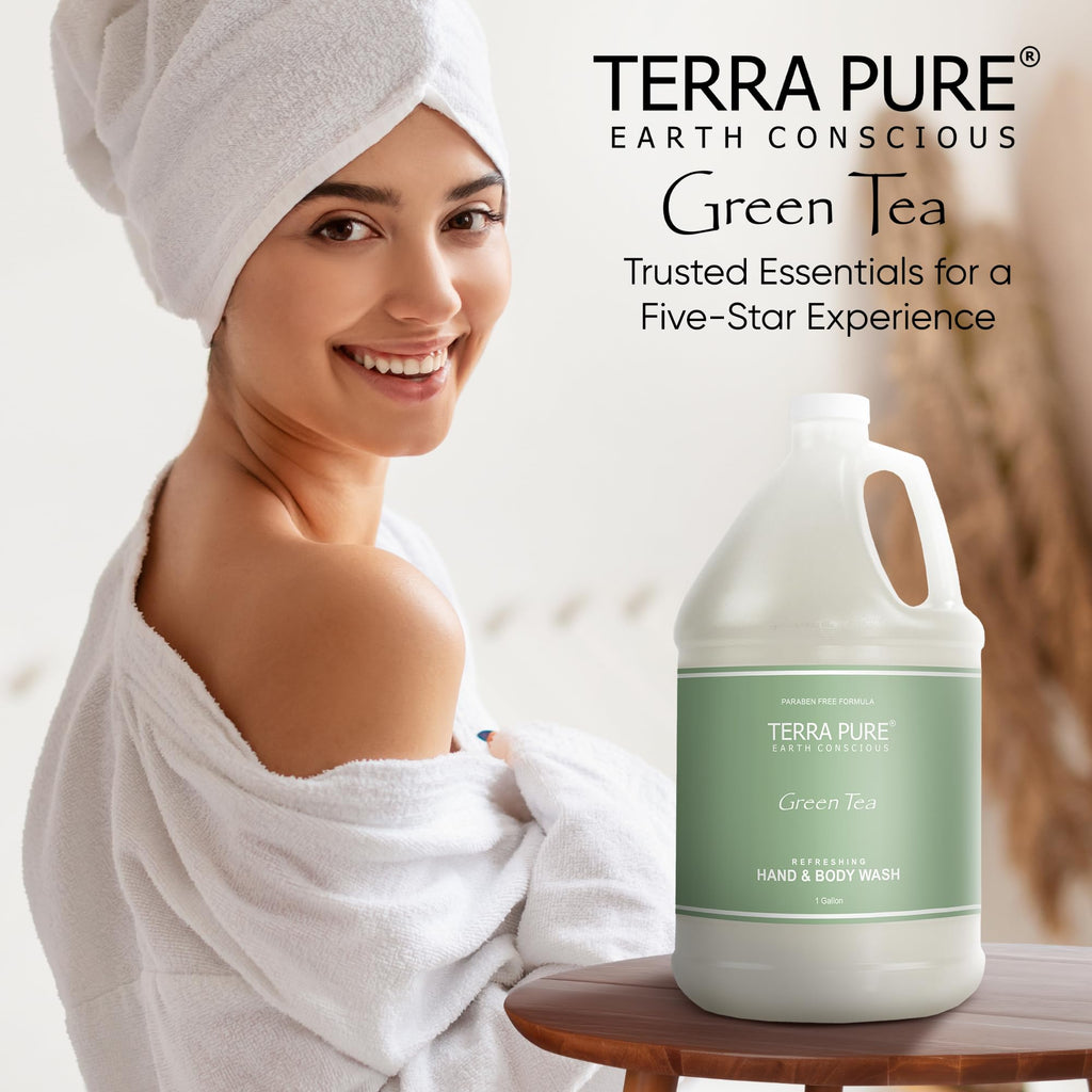 Terra Pure Hotel Body Wash/Hand Soap – 1 Gallon Refill for Dispensers | Green Tea Formula