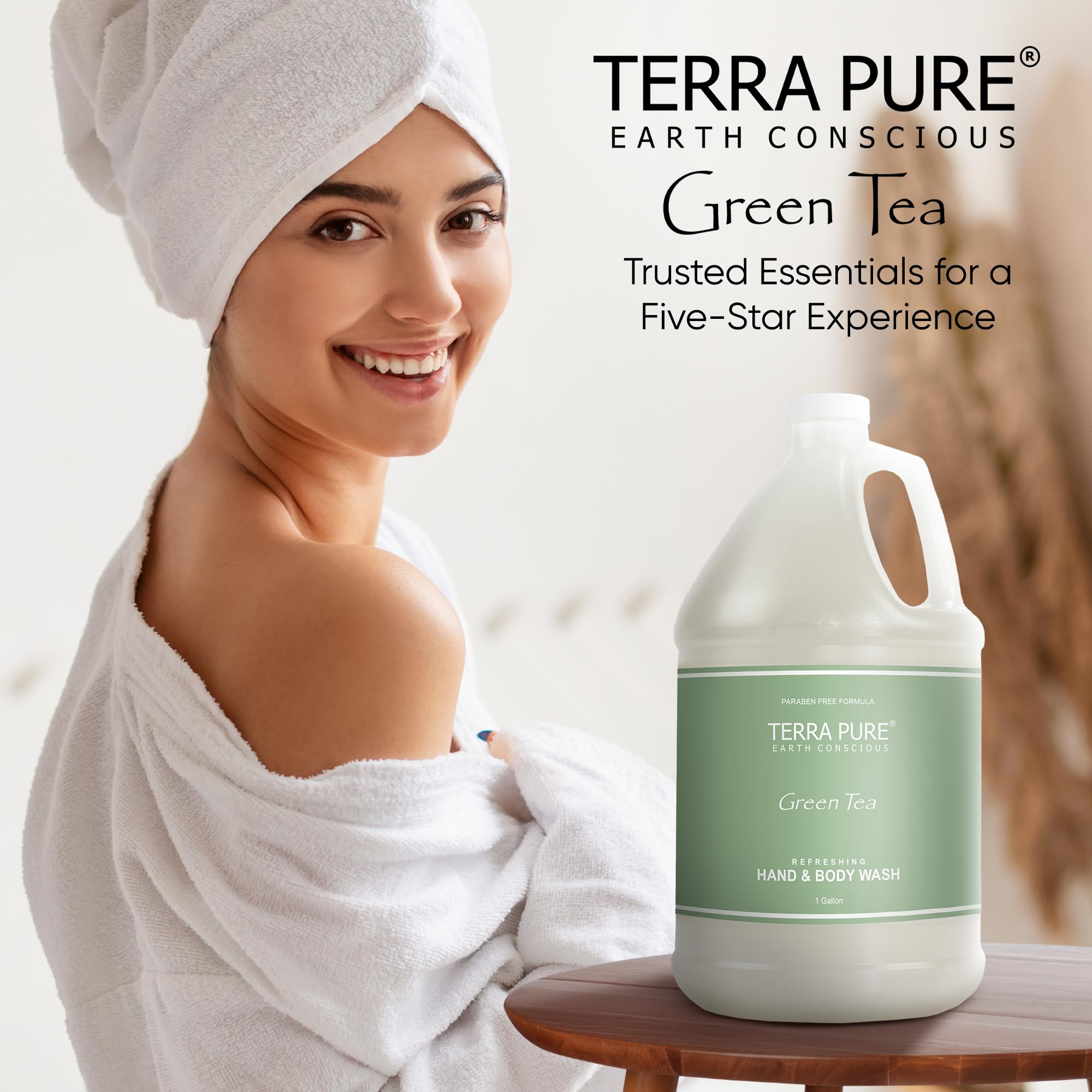 Terra Pure Hotel Body Wash/Hand Soap – 1 Gallon Refill for Dispensers | Green Tea Formula