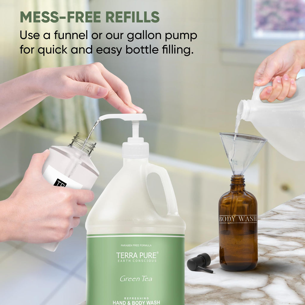 Terra Pure Hotel Body Wash/Hand Soap – 1 Gallon Refill for Dispensers | Green Tea Formula