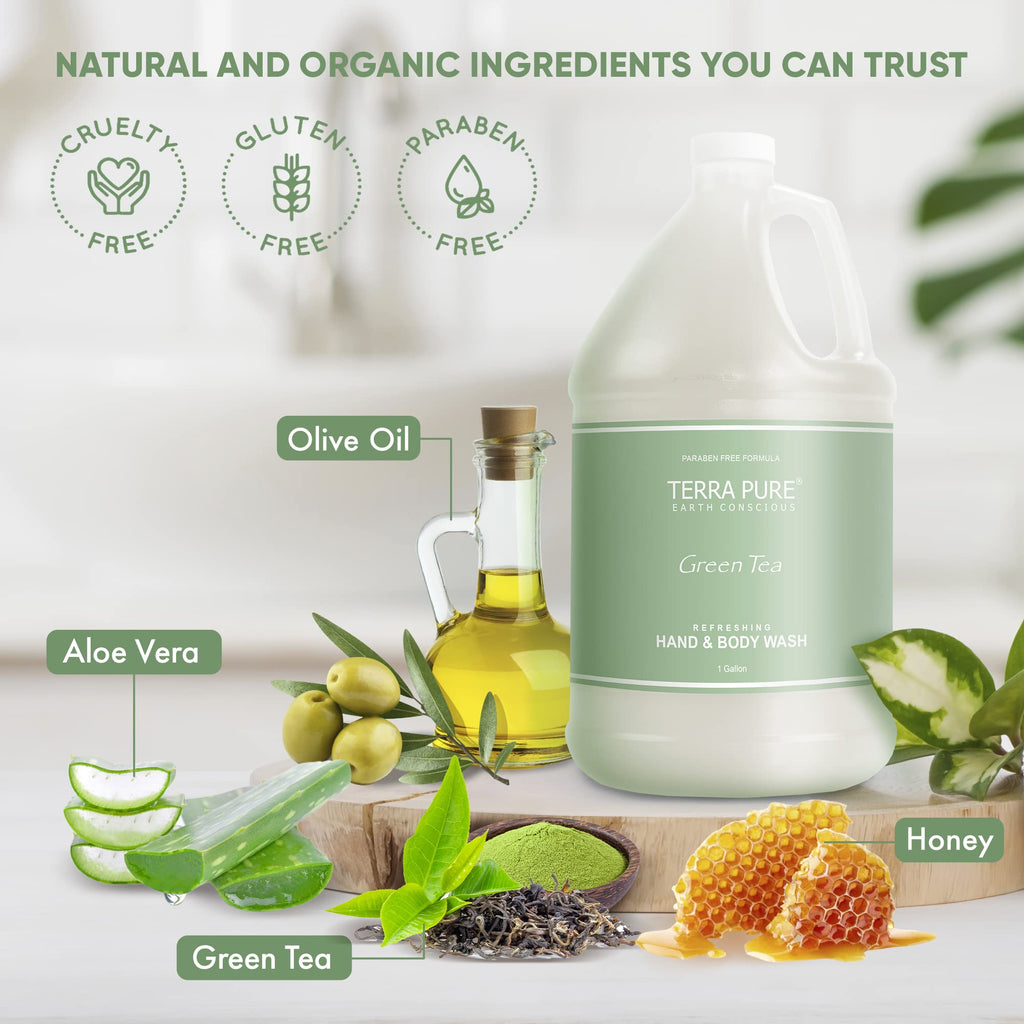 Terra Pure Hotel Hand & Body Wash – Refill Set (Four Gallons) for Dispensers | Paraben Free & Natural