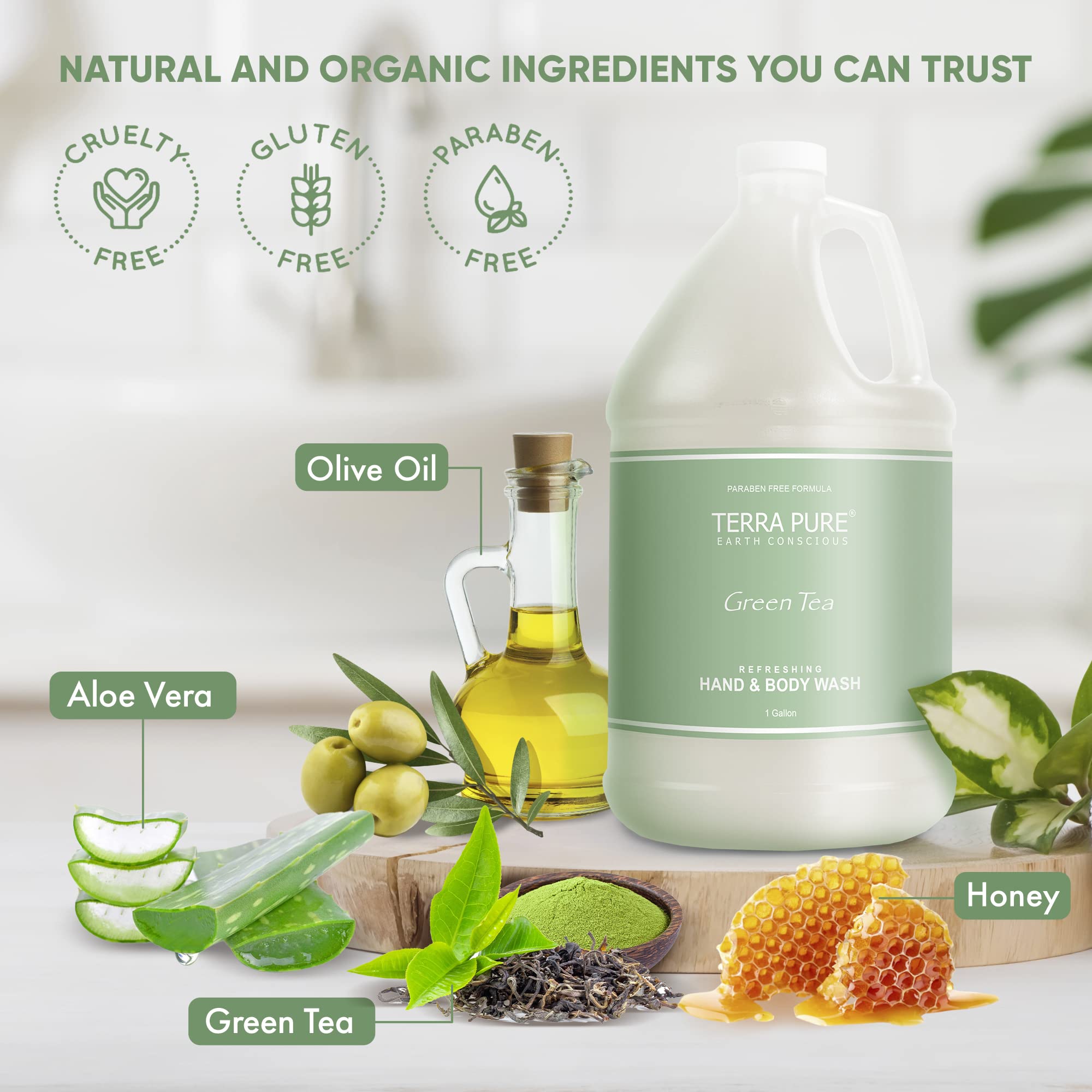 Terra Pure Hotel Hand & Body Wash – Refill Set (Four Gallons) for Dispensers | Paraben Free & Natural
