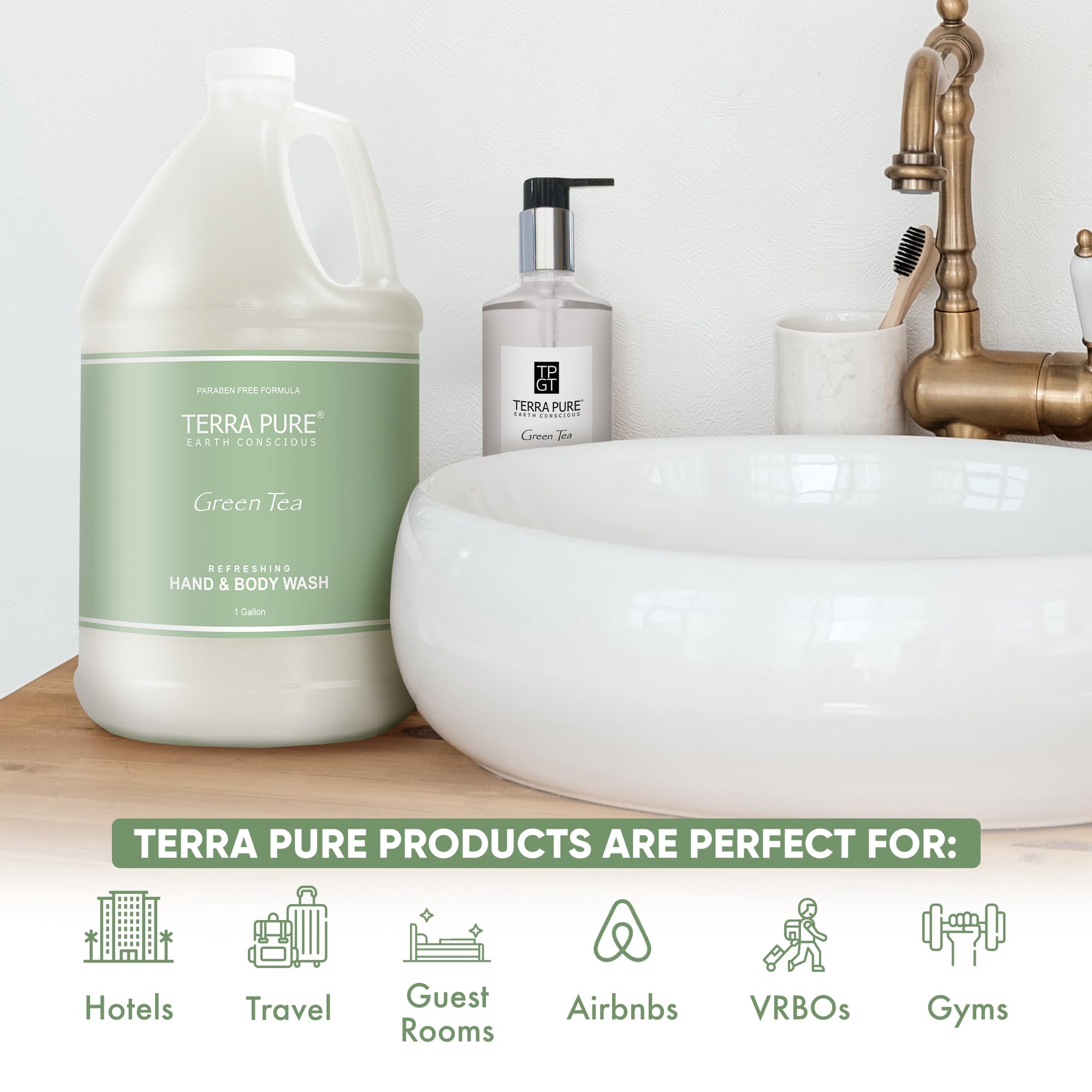 Terra Pure Hotel Hand & Body Wash – Refill Set (Four Gallons) for Dispensers | Paraben Free & Natural